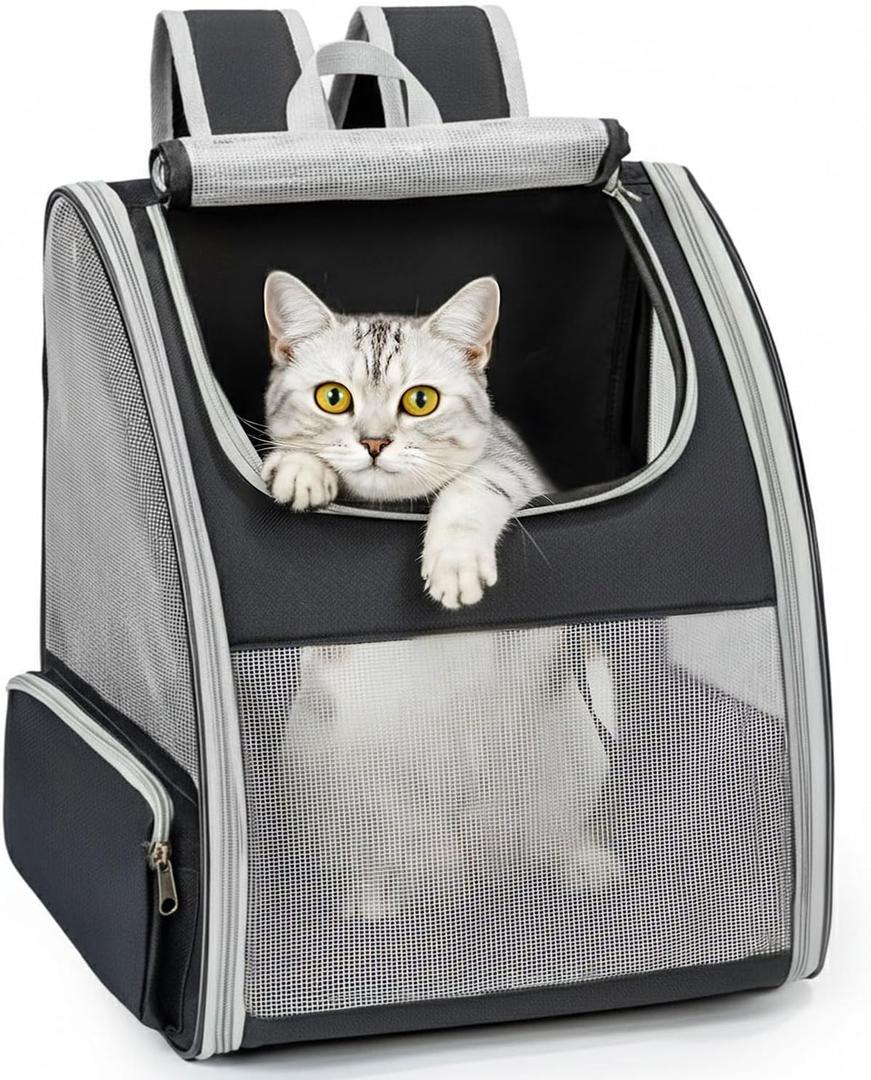 Cat Backpack Carrier for Small Dogs and Cats Fit Up to 15 Lbs,Small Dog Backpack, Foldable with 3-Side Mesh Windows, Pet Carrier for Travel & Hiking FriendlyGray (Grey)