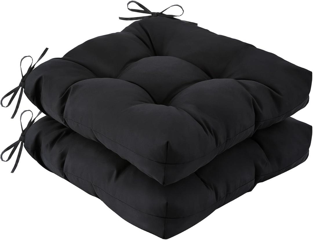 IASEAHK Outdoor Chair Cushions Set of 2, 19" x 19" x 5", Waterproof Outdoor Seat Cushions for Patio Furniture, Fade-Resistant Patio Chair Cushion, Dining Wicker Chair Pads for Porch Garden, Black