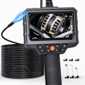 Endoscope with Light and 16.4ft Semi-Rigid Cable, Handheld Borescope 4.3'' HD 1080P, 8 Adjustable LED Lights, IP67 Waterproof Inspection Camera for Sewer, Gadgets for Men (Single 5m)