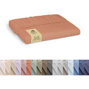 Linen Home 100% Cotton Percale Weave King Fitted Sheet Only - Crisp, Cool & Breathable, Long Staple Combed Cotton, 16" Deep Pocket, All-Around Elastic, Hotel Quality, Tera Clay