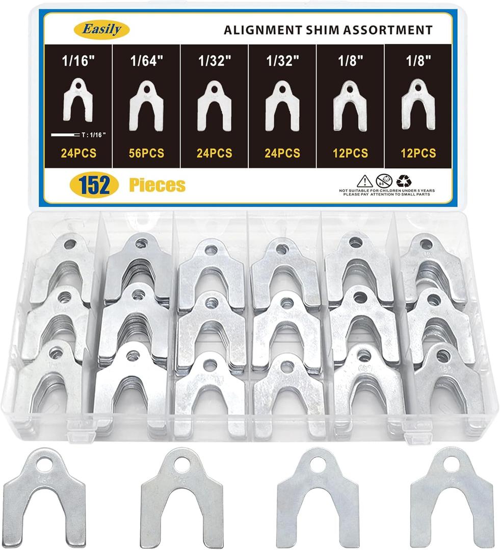 152 Pieces Auto Alignment Body Shims 1/16" 1/64" 1/32" 1/8" Car Alignment Shims Spacers Assortment Kit