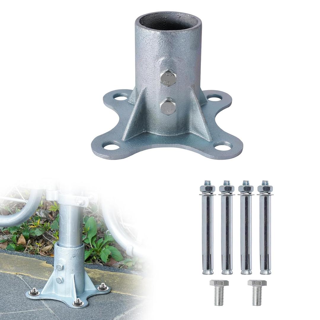 2 1/2" Chain Link Fence Post Floor Flange, Heavy-Duty Galvanized Steel, One-Piece Cast Base, Reinforced Design, Includes Mounting Hardware 1pack