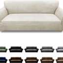 Couch Cover Leather Look 3 Seater Couch Sofa Cover 1-Piece Sofa Slipcover Stretch Furniture Protector with Elastic Bottom & Pockets(Sofa, Beige)