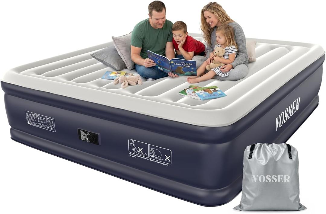 VOSSER King Size Air Mattress with Built-in Pump, 18" Raised, Blow Up Bed Family Choice Award Winner, Heavy Duty Inflatable Blow Up Mattress,1000 lb,40% Thicker PVC, Durable Airbed,10-Year Support