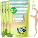 SmartLifeco Biodegradable* Dental Floss Picks - Thin Thread Tooth Flossers for Adults & Kids, Eco-Friendly Handle, Straw Wheat Toothpick Soft on Gum & Teeth, Compostable* Zero Waste Vegan, 200 Mint