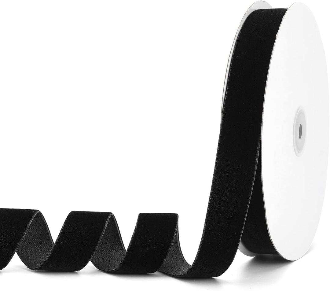 2 x Black Velvet Ribbon 1" x 20Yd,Great for Gift Wrapping,Hair Bows Making, Wreaths,Wedding and Christmas Party Decoration(Black 1")