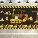 Construction 2nd Birthday Party Supplies Backdrop Banner Dump Truck Excavator Crane Digger Zone Background Photo Booth Props for Boys Construction Two Years Old Birthday Party Decorations Favors