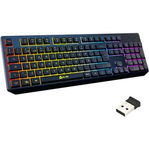 KLIM Chroma Wireless Spanish (Espaa) Keyboard, RGB Backlit Wireless Keyboard, Rechargeable Battery, Quiet, Water-Resistant, Plug & Play for PC, Mac, PS4/PS5, Black