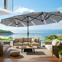 SUPERJARE 13ft Outdoor Patio Umbrella with Solar Lights, Double-sided Deck Pool Umbrella with 1.5 Inch Pole, Fade Resistant Canopy, 12 Sturdy Ribs, for Porch, Market, Backyard(No Base)