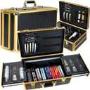Barber Case Organizer, Barber Briefcase Tool Box, Barber Carrying Case, Large Barber Cases for Clippers and Supplies, Travel Hair Stylist Tools Storage, Luxury Gold & Black