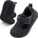 Toddler Slippers Girl Boy House Shoes Baby Moccasins Slippers Comfy Indoor Outdoor Barefoot Walking Shoes (Black)