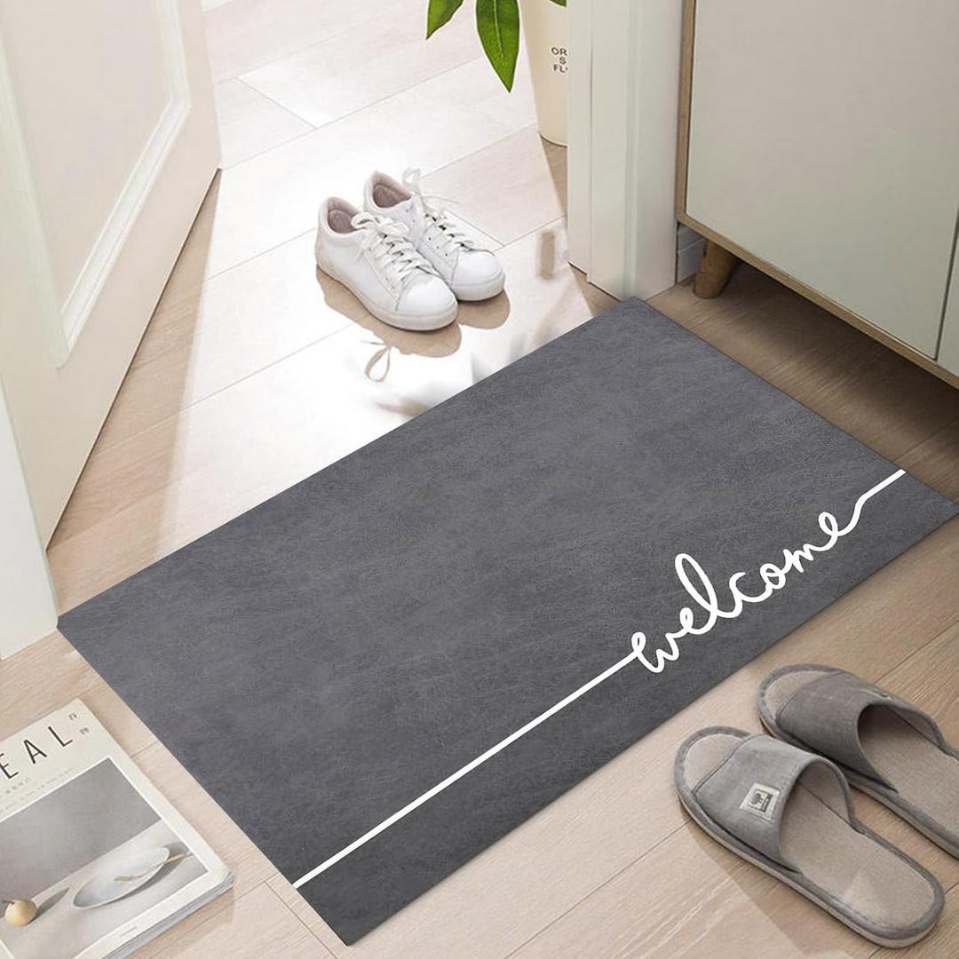Welcome Mat Indoor, Ultra Thin Door Mat, 1/10 in Thin Door Mats for Inside Entry, Non-Slip Rubber Backing, Washable Doormat, Fade Resistant, Absorbent, Low Profile Dirt Trapper, 30"X17",Grey (1'5" x 2'6" (Rectangular))