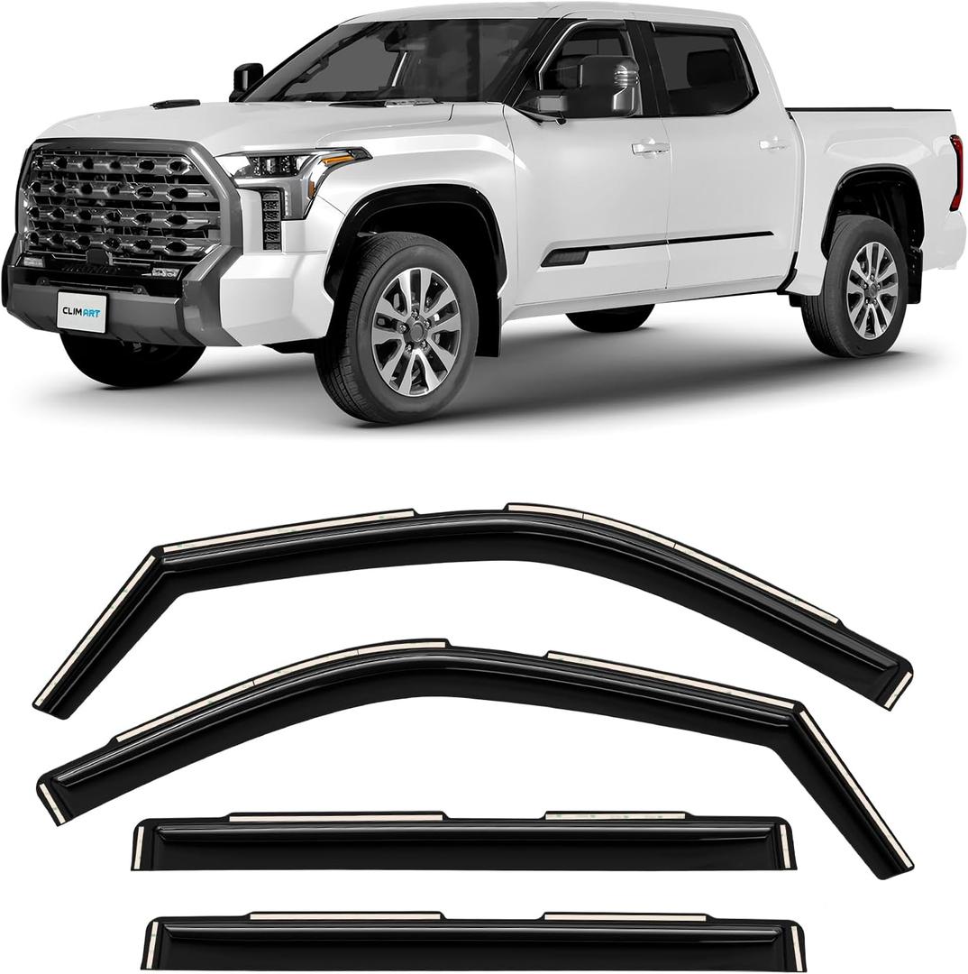 CLIM ART in-Channel Incredibly Durable Rain Guards Compatible with Toyota Tundra 2022-2025 CrewMax, Original Window Deflectors, Vent Window Visors, Vent Deflector, 4 pcs. - 619019 CLIM ART in-Channel Incredibly Durable Rain Guards Compatible with Toyota Tundra 2022-2025 CrewMax, Original Window Deflectors, Vent Window Visors, Vent Deflector, 4 pcs. - 619019