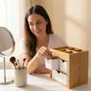 Bamboo Makeup Organizer with 3 Drawers, Dresser Cosmetic Organizer Box,Bamboo Desk Organizer for Home with Adjustable Dividers