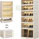 Folding Shoe Storage Cabinet with Clear Magnetic Doors, 6-Tier No-Assembly Shoe Rack Organizer, Stackable Large Capacity Shoe Box for Entryway, Closet, Fits Boots & Sneakers