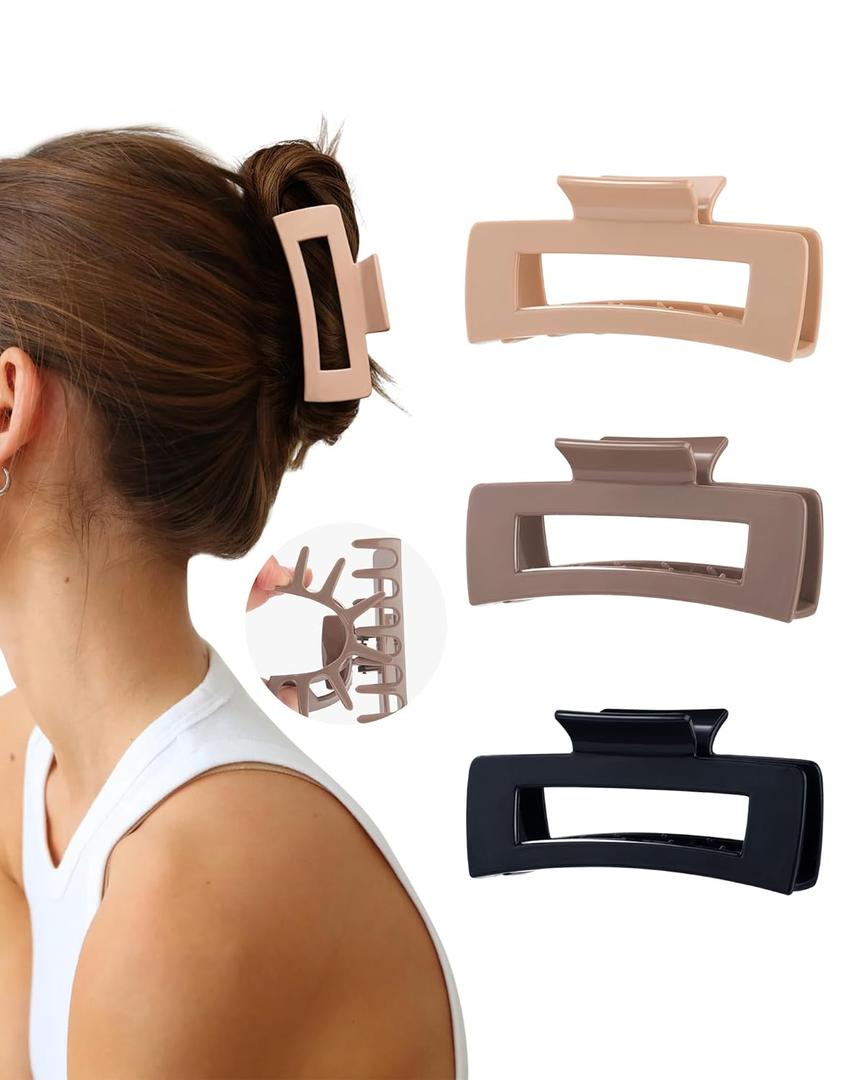 3 Pcs Silicone Hair Clips Flexible Claw Clips for Women Cloud Clip Soft Bendable Hair Claw Clip (Square - Dark Khaki + Coffee + Black)