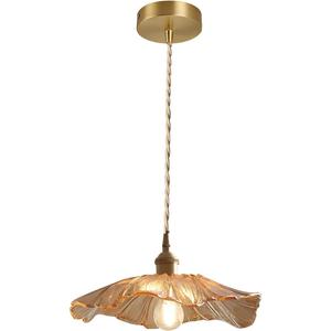 Modern Style Amber Glass Pendant Lights Fixtures 11 In/280mm Diameter Flower Lampshade and Gold Brass Finish with Switch ON/Off Pendant Ceiling Lamp for Farmhouse(Amber)