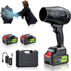 Soplador de hojas elctrico sin cable  Soplador de hojas de mano de 500000 RPM  2 bateras de 4.0 Ah y cargador incluidos, sopladores de hojas ligeros para limpieza de patio oscuro
