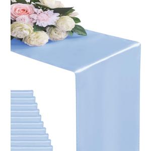 12Pack Table Runner 12 x 108 Inches Satin Silk Table Runner for Wedding, Birthday Party, Banquets, Graduations Decoration, fit Rectange and Round Table-Blue Mist