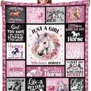 Horse Gifts for Girls Throw Blanket, Just a Girl Who Loves Horses Design Soft Cozy Comfy Flannel Blanket, Animal Lover Gift for Women Kids Friends, Purple (50" x 60")