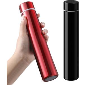 Vesici Slim Water Bottle 8.8 oz Small Stainless Steel Purse Compact Insulated Water Bottles Camping Travel Backpack Pocket Flask for Car Cold Coffee Tea(Black, Red,2 Pack)