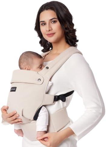 Momcozy Baby Carrier - Ergonomic, Cozy and Lightweight Carrier for 7-44lbs, Effortless to Put On, Ideal for Hands-Free Parenting, Enhanced Lumbar Support, Purehug for Infant to Toddler, Khaki