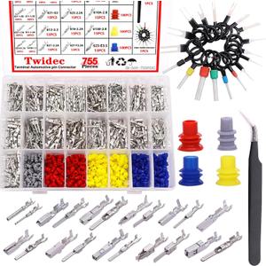 Twidec/755PCS Car Electrical Wire Terminal Pins Connector Kit 21Type 1/1.5/1.8/2.2/2.8/3.5mm Auto Electric Connector Pins Terminal Non-Insulated Plug Removal Male Female Crimp Pins