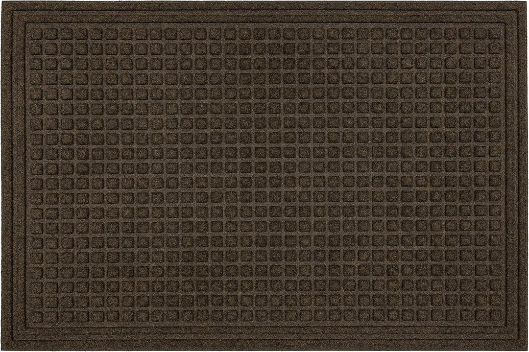 Mohawk Home Entryway Door Mat 60x33 Inch All Weather Doormat Outdoor Non Slip Recycled Rubber, Brown Squares