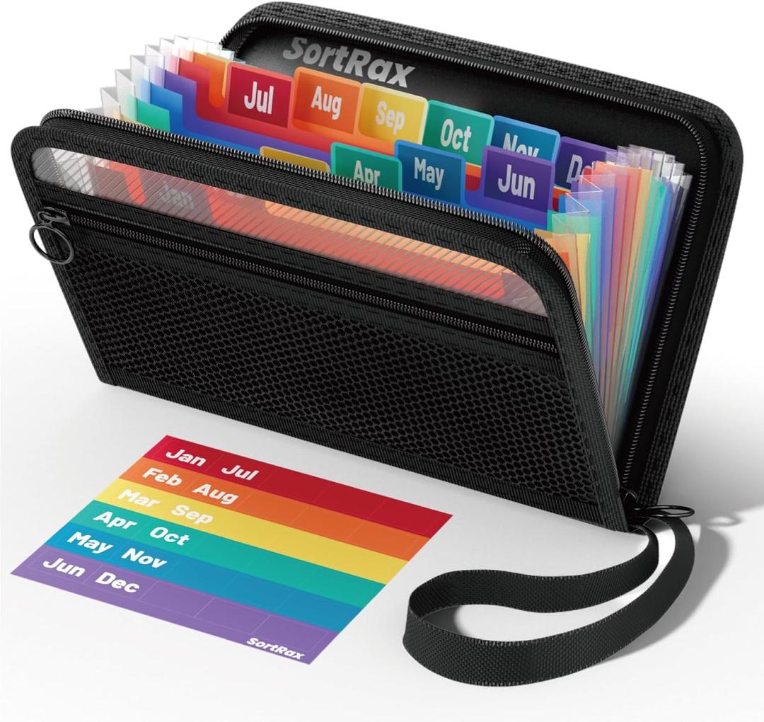 SortRax Small Receipt Coupon Organizer, A6 Size 12 Pockets Accordion File Organizer, 8X5.3 Inches, Zipper Closure