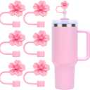 2 x 6pcs Stanley Straw Cover For Stanley Cup, Silicone Pink Cherry Blossom Flower Straw Topper fit 0.4in Straws