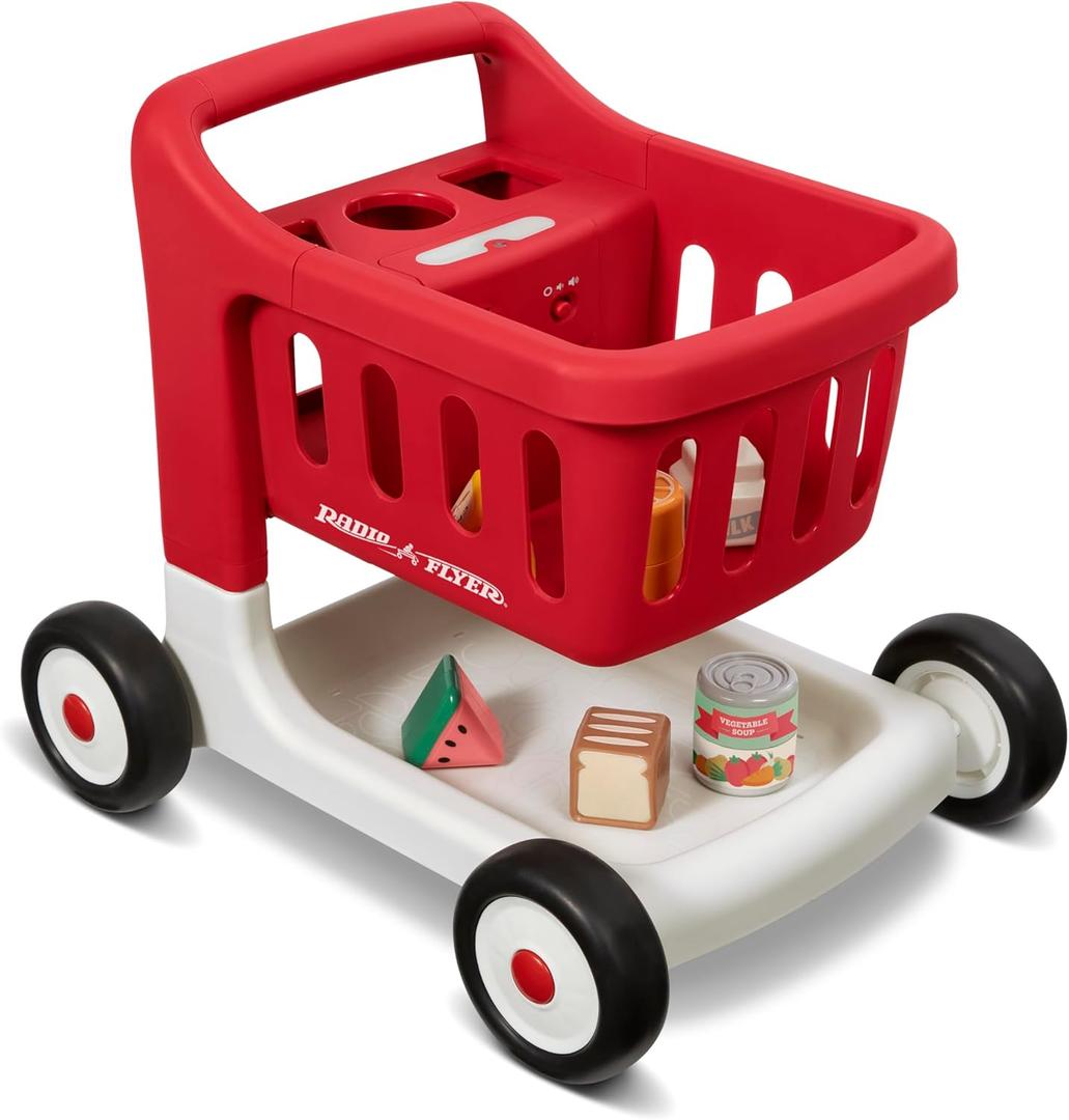 Radio Flyer Scan & Sort Shopping Cart with Lights & Sounds, Baby Walker with Wheels, Red Shopping Cart for Kids Ages 1+