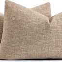 decorUhome Chenille Decorative Throw Pillow Covers 12x20 Set of 2, Lumbar Farmhouse Textured Neutral Solid Accent Pillow Covers for Couch Sofa Bed Living Room Home Decor, Khaki