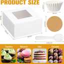 Honeydak 80 Pcs White Bakery Boxes with Window Cookie Boxes 6 x 6 x 3 Inches White Paperboard Treat Boxes 80 Pcs Spoon 500 Pcs Paper Cup 84 Pcs Stickers for Cookies Pastry Strawberries Macarons