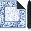 22 Inch Mini Chinoiserie Mahjong Mat for Travel Set White Floral Mahjong Mat Cute Small Domino Accessories Gifts Domino and Tile Game Table (Blue)