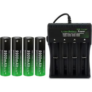 18650 Battery Charger for 3.7V Lithium-ion Battery,4 Pack Flat Top 18650 Battery + Charger