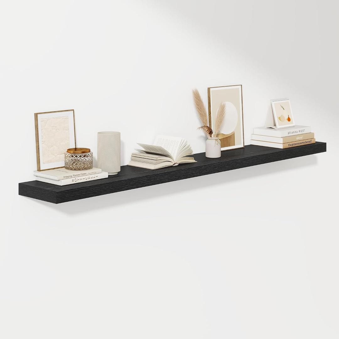 Fun Memories 66 Inch Fireplace Mantel Shelf with Invisible Bracket, 8 Inch Deep Floating Shelf for Living Room, Kitchen, Farmhouse, Black, 67"L x 8"D