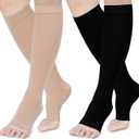 Ktinnead Compression Socks for Women and men 20-30 mmhg, Knee High Graduated Compression Stockings, Opaque, Open Toe, Unisex, Beige & Black, Large