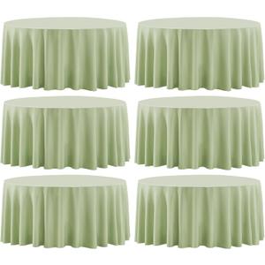 Round Tablecloth 132 Inch 6 Pack Sage Green Tablecloths Washable Decorative Linen Polyester Table Clothes Cover for Dining Table Banquets Buffet Parties and Wedding