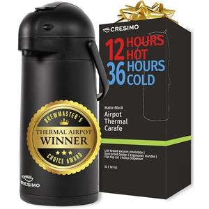 Airpot Coffee Dispenser With Pump, Black - 12 Hours Hot Water Dispenser with Pump, 36 Hours Cold - Coffee Thermal Carafe for Hot Drinks, Tea Flask for Beverages -Large Carafe w/ One-Handed Dispensing