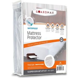 Guardmax Jersey Knitted Sleeper Sofa Size Mattress Protector - Waterproof & Dust Mite Proof Mattress Cover with Stretchable Pockets - Soft, Comfortable, & Noiseless Waterproof Fitted Sheet (60x72x5) (White) Guardmax Jersey Knitted Sleeper Sofa Size Mattress Protector - Waterproof & Dust Mite Proof Mattress Cover with Stretchable Pockets - Soft, Comfortable, & Noiseless Waterproof Fitted Sheet (60x72x5) (White)