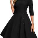Aupuls 3/4 Sleeve Wedding Guest Dresses for Women Asymmetrical Neck Cocktail Dress (Large, Black)