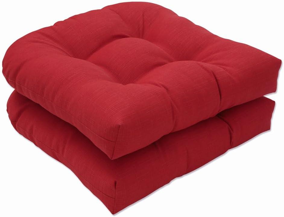 Pillow Perfect Monti Chino Solid Indoor/Outdoor Wicker Patio Seat Cushion Reversible, Weather and Fade Resistant, Round Corner - 19" x 19", Red, 2 Count