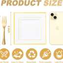 WDF 200PCS Gold Plastic Dessert Plates with Plastic Forks -6 100 Square Disposable Appetizer Plates Small Plate Cake Plate &100 Gold Small Appetizer Forks for Daily Using Thanksgiving