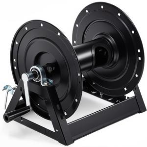 Lounsweer Black Pressure Washer Hose Reel 3/8" x 300' Steel Manual Crank with Flat Sidewalls, A-frame, Pin Lock and Brake and Stainless Steel Swivel Inlet, 5000 Psi Capacity