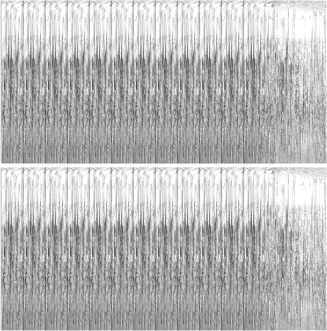 25 Pack Silver Foil Curtain Backdrop, 3.3x8.2FT Tinsel Curtain, Fringe Curtains Party Decorations, Curtains Photo Backdrops Streamer Party Supplies for Birthday Christmas Party Decorations