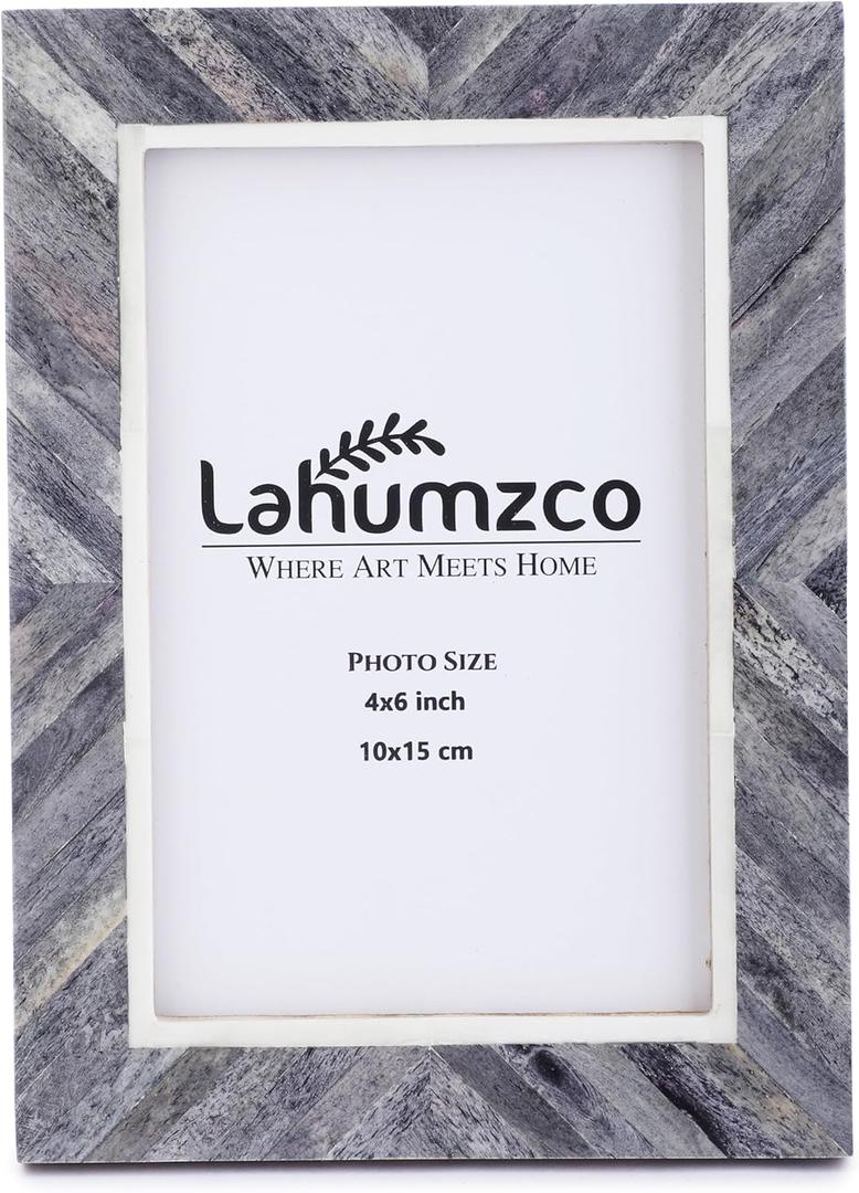 4x6 Handmade Picture Frame  Gray & White Chevron Herringbone Pattern, Boho Vintage Rustic Decor, Tabletop or Wall Mount Photo Frame, Perfect for Home, Office, or Gift