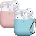 Compatible with AirPods Case Cover Silicone Protective Skin for Airpods Case 2&1 (2 Pack) Sand Pink/Blue