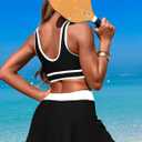 ZRTAK Women's High Waisted Bikini Sets Tummy Control Swim Skirt Two Piece Swim Suit Tummy Control Color Block Bathing Suit (Black, M)