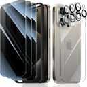 3+3+1+1-Pack, Privacy Screen Protector and Camera Lens Protector for iPhone 15 Pro Max with Back Tempered Glass Film & Installation Alignment Aid, Anti-Spy, Dark Private Black Protection