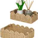 CubesLand Toilet Paper Storage Organizer Basket, Scalloped Decorative Baskets for Over Toilet Shelves, Wicker Small Basket Perfect for Home Countertop Storage & Decor, Living Room Shelf Decor, Beige